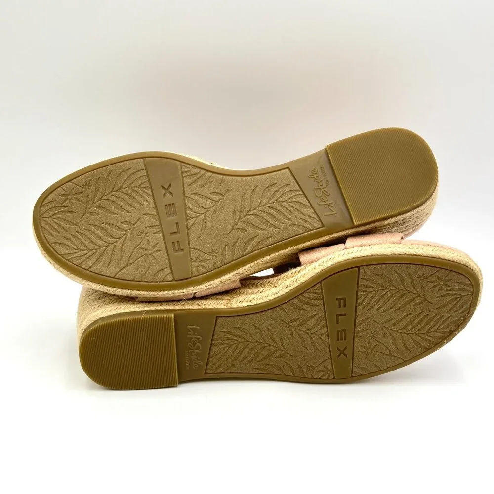 8W 8 WIDE Lifestride Siesta Taupe Blush Microsuede Espadrille Wedge Sandal Shoes
